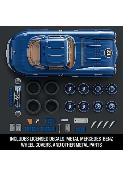 Mattel Mega Hot Wheels Koleksiyona Uygun Yarış Arabası Yapı Oyuncağı, 1500 Parçalı, Metal, 1:12 Ölçekli, Gri Renkli Mercedes-benz 300 Sl Modeli, Hww25