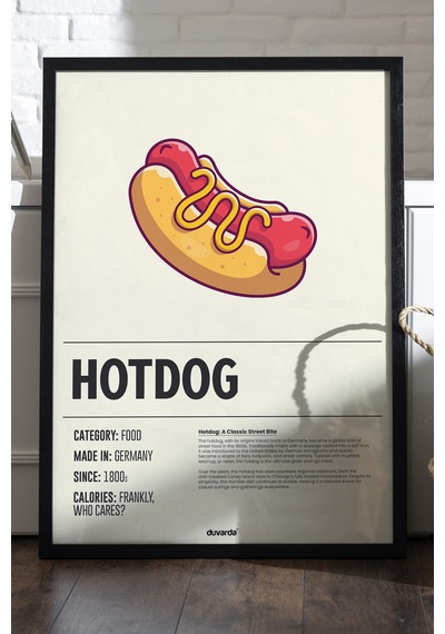 Hotdog Ahşap Çerçeveli Poster, Dekoratif Mutfak Duvar Tablosu