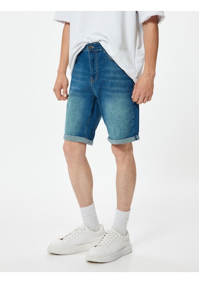 Koton Slim Fit Kot Şort Bermuda Katlamalı Paça Cep Detaylı Pamuklu Koyu İndigo 4sam40030ıd İndigo
