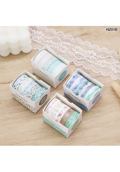 Vintage Washi Tape Bant Baskılı Yapışkanlı Maskeleme Kağıdı Sevimli Desenli Bant 5 Li - Suluboya Manzara 1