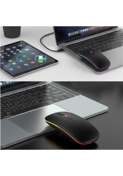 Kablosuz Mouse, Çift Modlu Bluetooth 5.0 + 2.4ghz Usb Şarj Edilebilir Rgb Işıklı Sessiz Mouse, Pc, Laptop, Macbook, Tablet, İpad, Telefon Uyumlu Bgms, Siyah