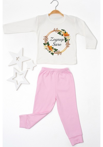Pia Baby İsme Özel Kız Çocuk Pijama Takımı %100 Pamuk Penye İsim Baskılı Kişiye Özel Çocuk Pijaması 11185p14pi Krem