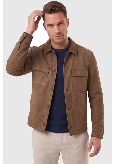 Rizzup Erkek Slim Fit Tüylenmeyen Kırışmayan Kahve Süet Ceket Astarlı Gömlek Yaka 2704503