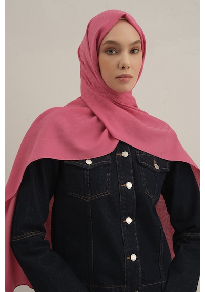 Armine Pembe Link Desen Bambu Cotton Şal 37 Pembe