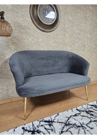 Zafir İkili Teddy Gold Kaplama Sivriltme Ayak Çay Seti Koltuk İkili Berjer , Balkon, Salon, Ofis Füme