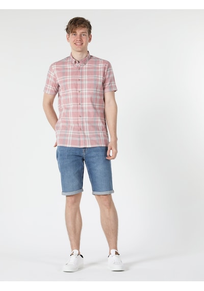 Colin's Regular Fit Shirt Neck Kareli Turuncu Erkek Kısa Kol Gömlek CL1057560_Q1.V1_PSL Somon