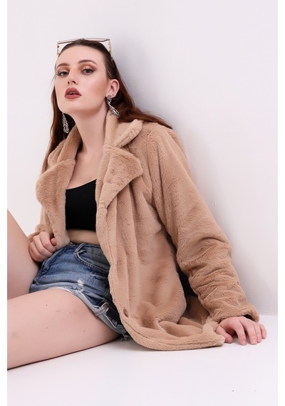 Winmoda34 Kadın İçi Astarlı Peluş Kaban Kahve