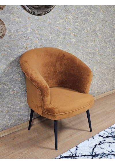 Zafir Tekli Teddy Siyah Boyalı Sivriltme Ayak Çay Seti Koltuk Tekli Berjer , Balkon, Salon, Ofis Kiremit