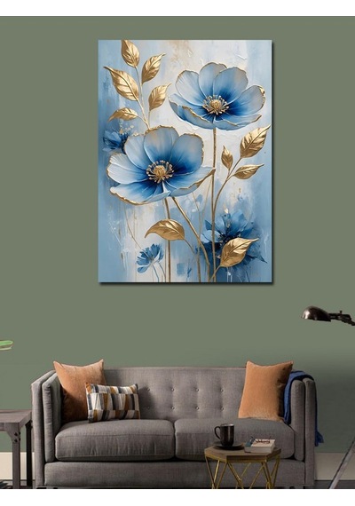 Kanvas Tablo Mavi Çiçek Tasarımı 70cmx100cm