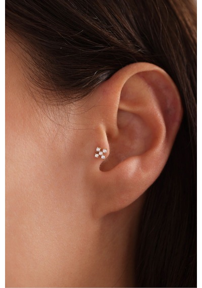 14 Ayar Altın 5 Taşlı Kare Tragus Küpe