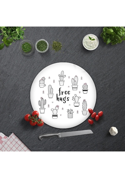Decorita Cam Kesme Tahtası|Free Hugs|Çap32cm