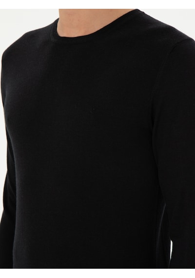 Cacharel Siyah Slim Fit Kaşmir İpek Karışımlı Bisiklet Yaka Triko Kazak