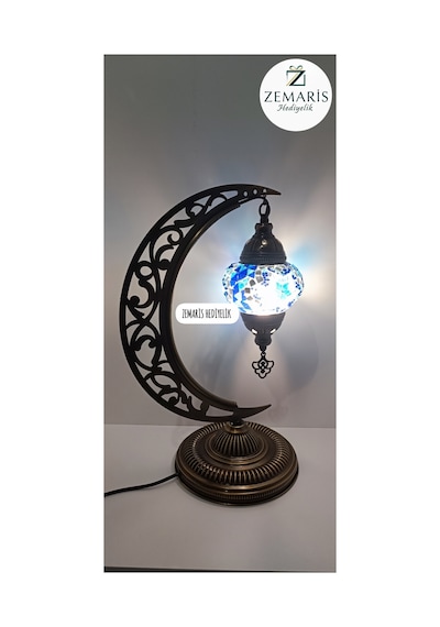 El Yapımı Otantik Mozaik Hilal Masa Lambası Abajur Kahverengi - 719078231 Kahverengi