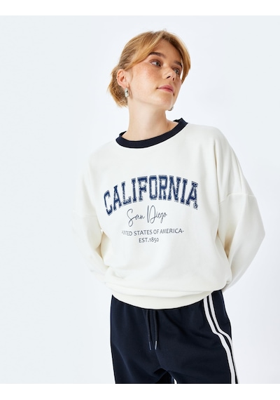 About Blank Koton Bisiklet Yaka Uzun Kollu Baskılı Oversize Sweatshirt Acı Kahverengi