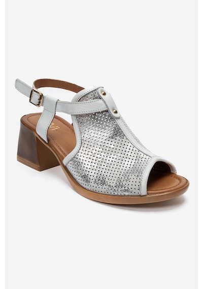 Luvi Shoes Janelle Beyaz Simli Hakiki Deri Kadın Kalın Topuklu Sandalet