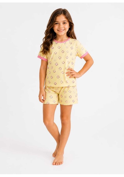 Tenra Kız Çocuk Pamuklu Şortlu Pijama Takımı 3-12 Yaş Sarı
