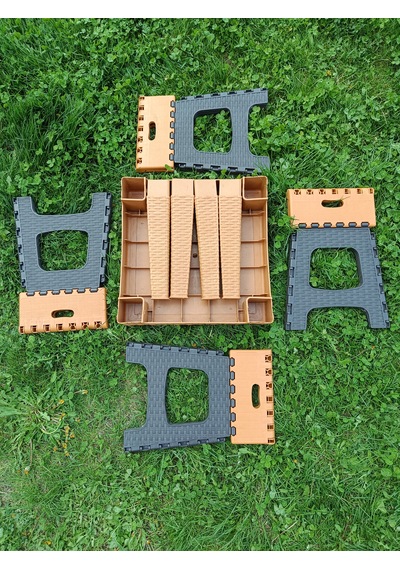 Evko Mobilya Kamp Seti, Piknik Seti, Masa Tabure Seti, Portatif Set, Plastik Katlanabilir Set, 4 + 1 Set Turuncu