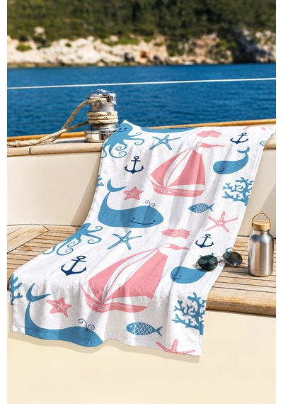 Deniz Temalı Marine Çocuk Plaj Havlusu - Sevimli Mavi Pembe Nautical Hızlı Kuruyan Mikrofiber Havlu Bulut Çiçeği