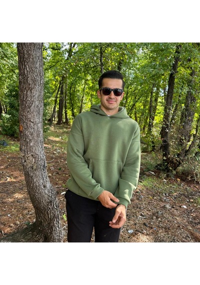 Erkek 3 İplik Basic Oversize Kanguru Cepli Kapüşonlu Sweatshirt Açık Haki