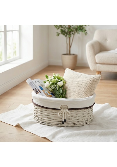 Koçtaş Plus Bağcıklı Oval Saklama Sepeti 40x32 Ekru