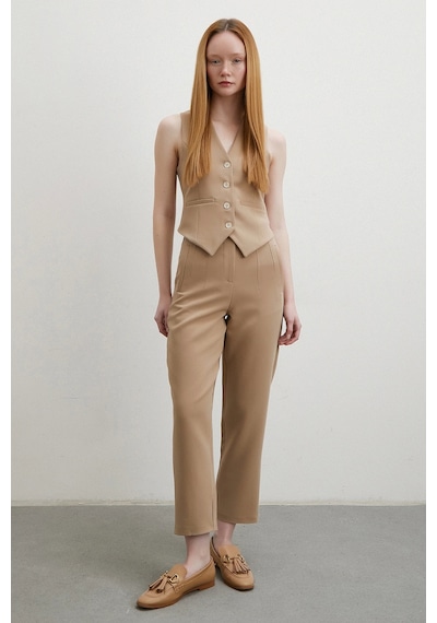 Önü Pensli Skinny Kumaş Pantolon Vizon Vizon