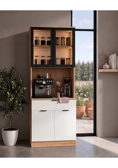 Dream Premium Minimal Kahve İstasyonu - Safir Meşe Temperli Camlı Led Modül