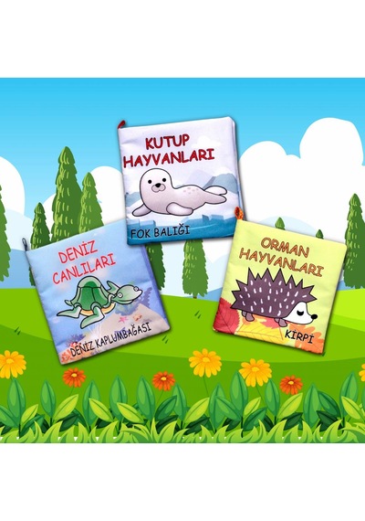 3 Kitap Tox Orman Deniz ve Kutup Hayvanları Kumaş Sessiz Kitap