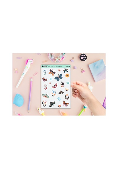 Iskandinav Kelebek Ve Çiçek Sticker Seti - 23 Adet Etiket Çıkartma Diğer