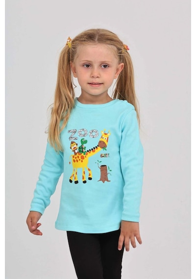 Toontoy Kız Çocuk Zürafa Baskılı Sweatshirt Turkuaz