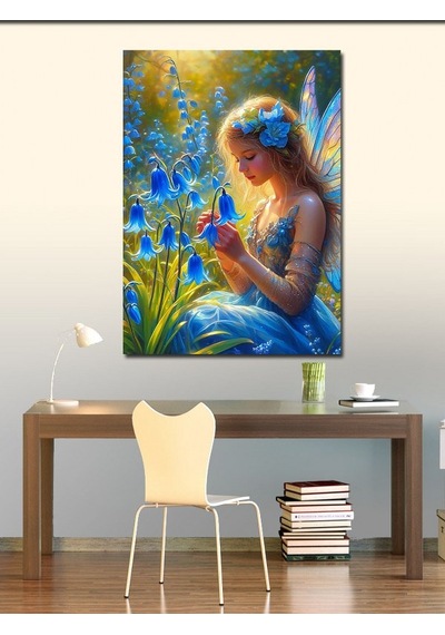 Kanvas Tablo Mavi Çiçek Ve Peri Kızı 50cmx70cm