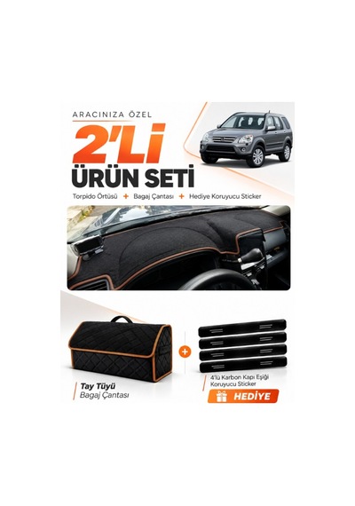 Honda Cr-v 2000-2006 Uyumlu Torpido Örtüsü + Tay Tüyü Bagaj Çantası + Sticker - Siyah Kahverengi