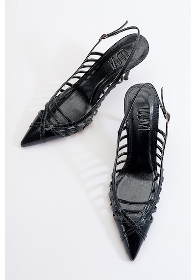 Luvishoes Gesto Siyah Desenli Kadın Topuklu Ayakkabı Siyah