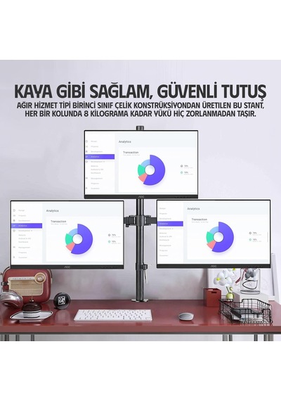 Ef53 Steel Design 2-8 Kg Üç Ekran Montaj Asansörlü 13-27inch Monitör Standı