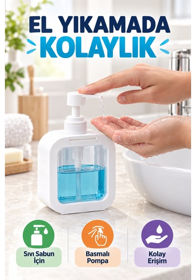 400 Ml Tezgâh Üstü Sıvı Sabunluk Şeffaf Hazneli Banyo Mutfak Lavabo Bulaşık Deterjanlık 1 Adet Beyaz