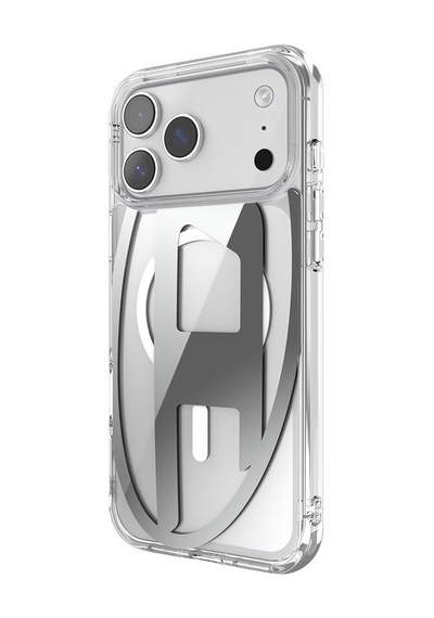 Diesel Apple iPhone 17 Pro Uyumlu Max Magsafe Destekli Oval D Metalik Kılıf - Gümüş