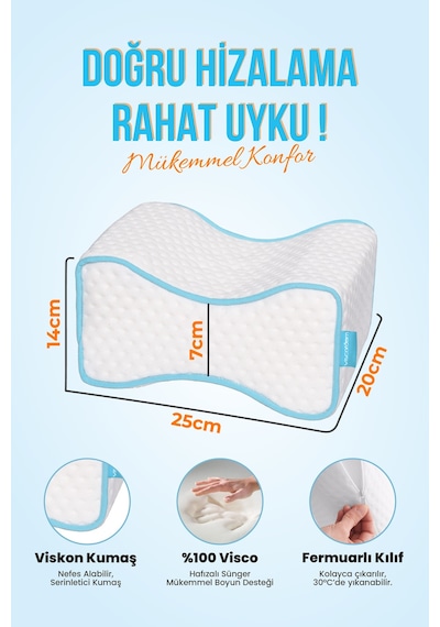 Viscofoam Luna Diz Arası Ortopedik Yastık Bacak Arası Visco Yastık - 25x20x14-7,5cm
