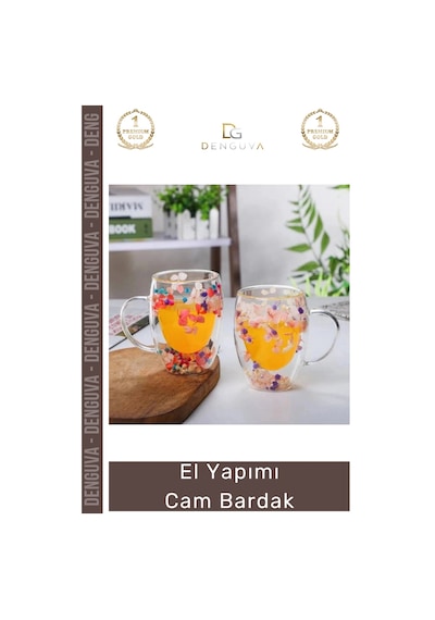 Cambardak Organik Çiçekli Isıya Dayanıklı Borosilikat El Yapımı Estetik Cam Handmade Bardak 350ml Çok Renkli