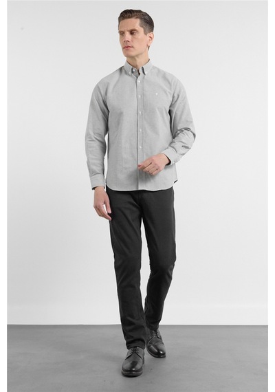 İmza Haki Oxford Düğmeli Yaka Uzun Kol Cepsiz Slim Fit Pamuklu Gömlek 1004260182