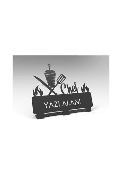 Kişiye Özel Hediyelik Aşçılık Chef Restoran Tasarımlı Metal Masaüstü İsimlik Siyah