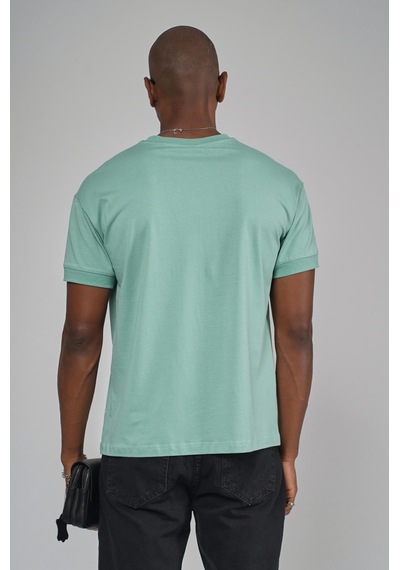 King Brich Slim Fit Kalıp Kolu Ribanalı Basic %100 Pamuklu Tişört Mavi