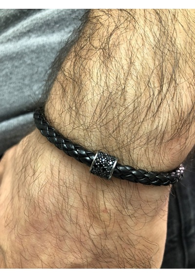 Moda Kulesi Gümüş Safir Taşlı Erkek Bileklik