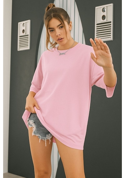 Düz Oversize Unisex Tişört Ycb1 Pembe