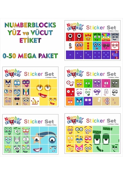 Number Blocks Matematik Eğitici Birim Küp Snapcubes /0-50 Mega Paket Sticker 90 Pcs