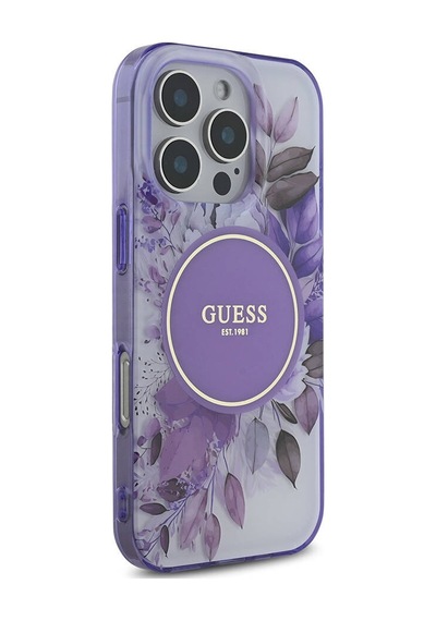 Apple iPhone 16 Pro Uyumlu Kılıf Guess Lisanslı Magsafe Şarj Özellikli Flower Tonal Circle Mor