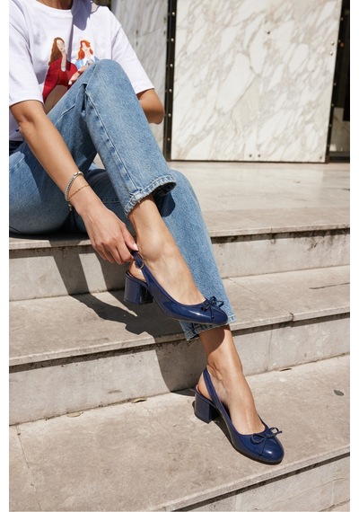 Dorado Kadın Nude Cilt Slingback Kalin Topuklu Ayakkabi Lacivert