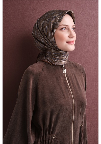 Armine Sura İpek Eşarp 2026-2027 - Sonbahar Kış-asm9626 Kahve-mavi