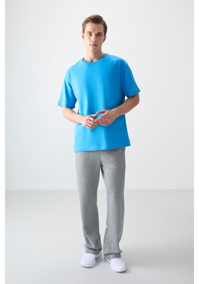 Air Jones Tommy Life Petrol Mavi %100 Pamuk Kalın Yumuşak Dokulu Oversize Fit Basic Erkek T-shirt - 88353 Petrol Mavi