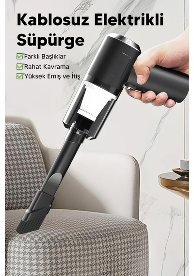 Araç İçi Süpürge Siyah 0-250 Watt 5-10 Dba Ses Seviyesi 1-2 Saat Şarj 2 Yıl Garantili
