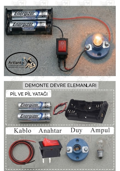 Paralel Basit Elektrik Devresi 1 Paket Deney Seti Eğitici Elektrik Devresi Duy Ampul Anahtar Pil Yatağı