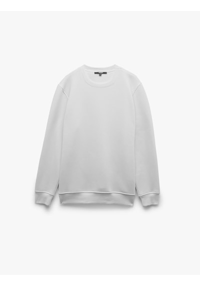 Koton Pamuklu Uzun Kollu Bisiklet Yaka Erkek Basic Sweatshirt Beyaz 6wam70017mk Beyaz